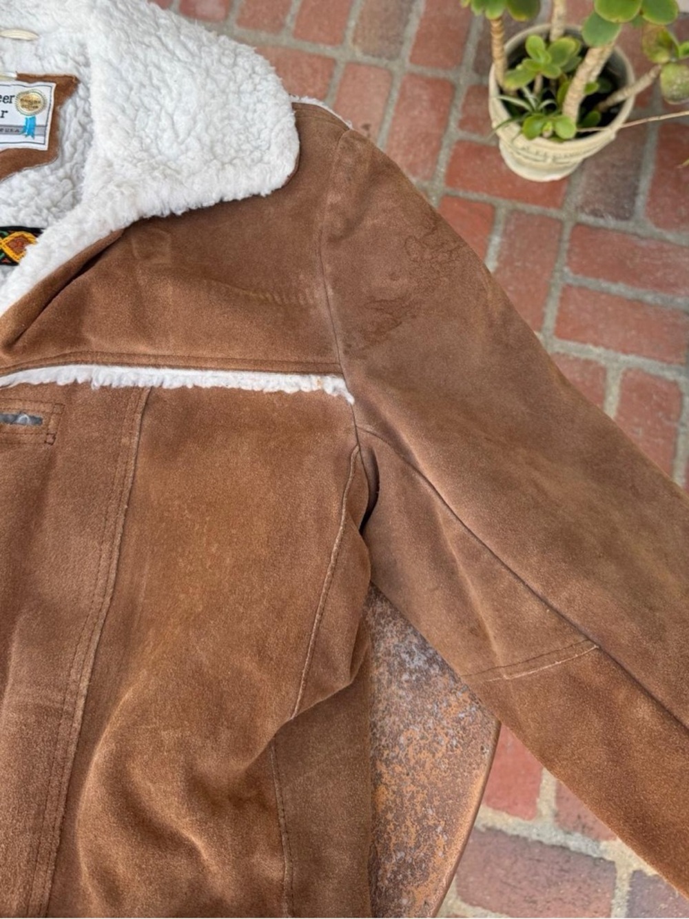 Vintage Pioneer Wear Men's suede leather coat size 38 m brown leather sherpa - Picture 7 of 8